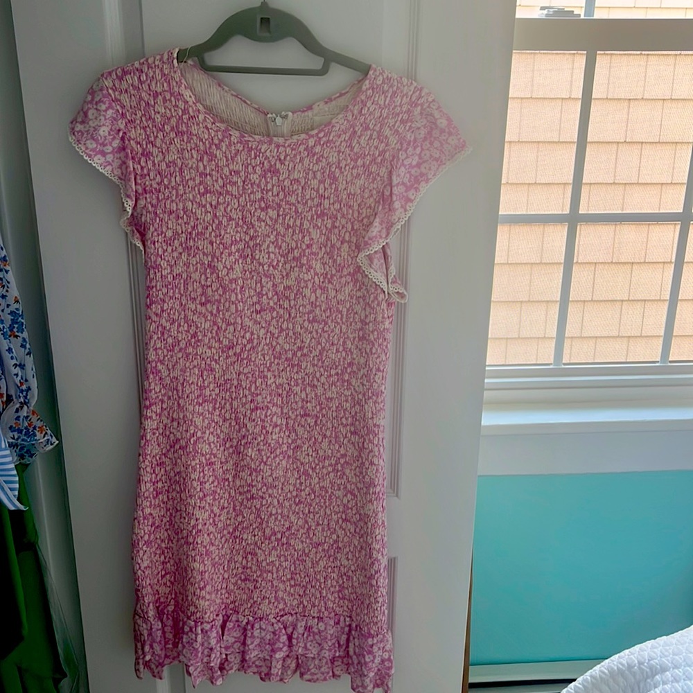 Pink and white floral print body con dress
